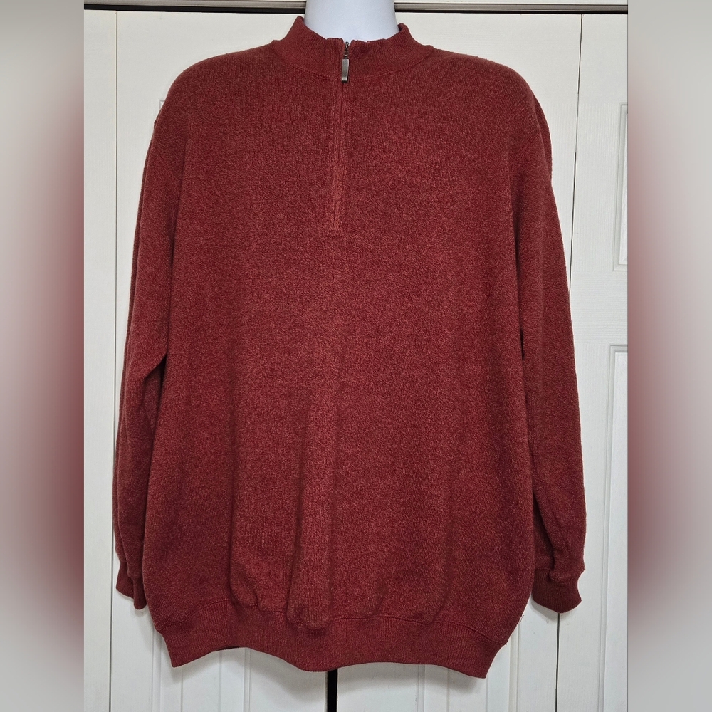 ​Greg Norman Mens XL 1/4 Zip Pullover Sweater Heathered Rust Red Shark Logo Golf